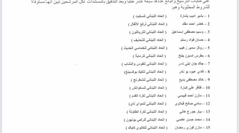 اللجنة الأولمبية تؤكّد على شرعية عمومية إنتخابات يوم ١٦ أيار  ٢٠٢٥ وتذيع قائمة المرشحين ال١٧ المستوفية للشروط المطلوبة وجلخ لسياسة اليد المدودة ويحذّر من التدخل الحكومي
